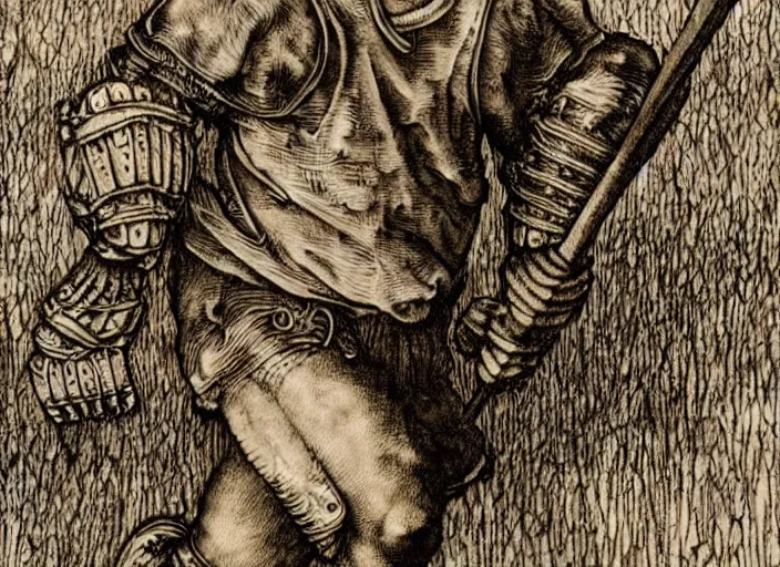 Image similar to lacrosse player, highly detailed, 8k, intricate, Albrecht Durer style