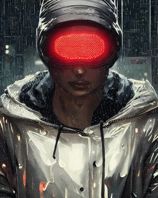 Image similar to detailed portrait, rain, cyberpunk futuristic neon, reflective puffy coat, decorated with traditional japanese ornaments by ismail inceoglu dragan bibin hans thoma greg rutkowski alexandros pyromallis nekro rene maritte illustrated, perfect face, fine details, realistic shaded, fine - face, pretty face