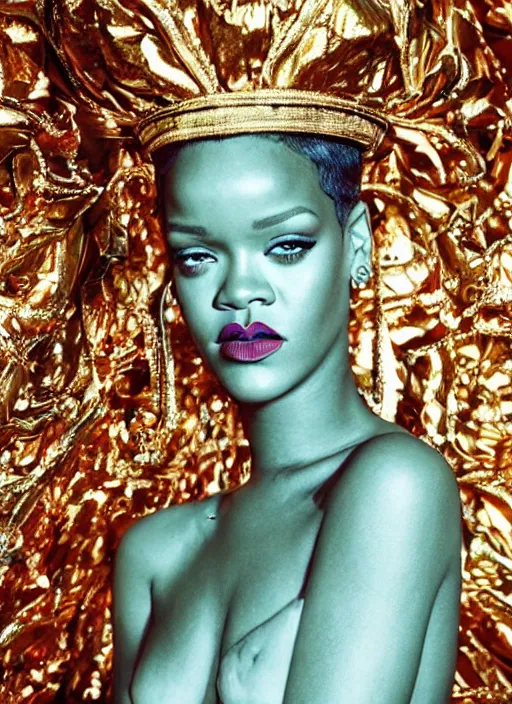 Image similar to rihanna styled by nick knight posing in an expensive mansion setting, vogue magazine, highly realistic. high resolution. highly detailed. dramatic. 8 k. 4 k.