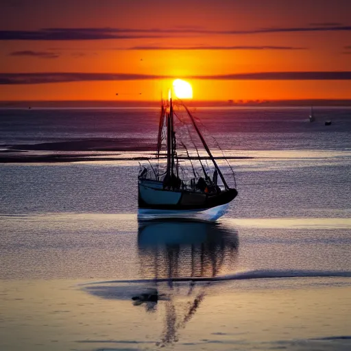 Prompt: sailboat stuck at low tide, sunset, two moons in sky, star wars ewoks helping to push it in water, ewoks pushing, ewoks helping, ewoks