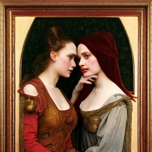 Prompt: portrait of natalie portman and scarlet johansson, by albrecht durer, jean delville, alphonse mucha, jan van eyck, da vinci