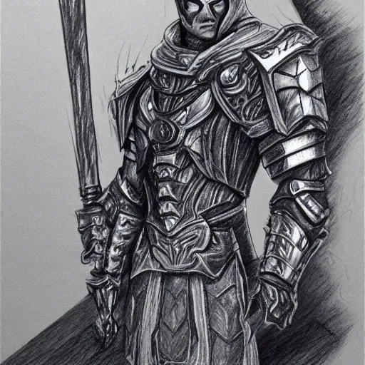 Image similar to a highly detailed sketch drawing of a man wearing a epic shadow armor