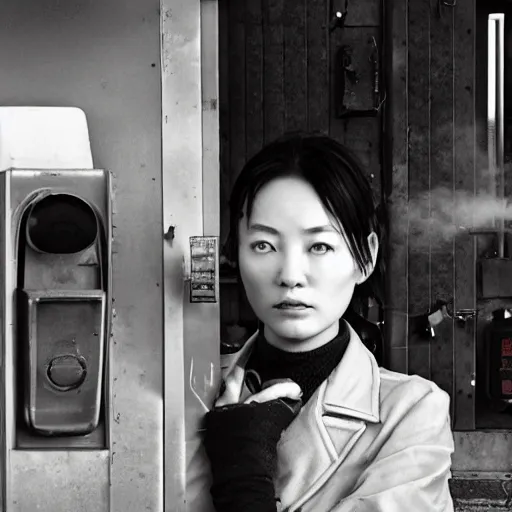 Image similar to a chinese woman at a gas station, source engine, half life 2, portal 2, gmod, portrait, fashion photography, by david bailey, mario testino, davide sorrenti
