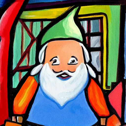 Image similar to a painting of a gnome in a barn, in the style of jenny nyström