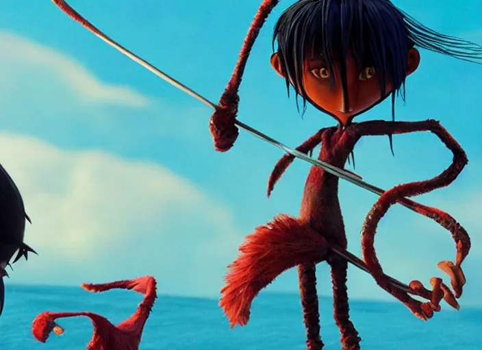 Prompt: A very high resolution image from a new movie, stop motion, Animated film Kubo, Kubo and the Two Strings, directed by wes anderson