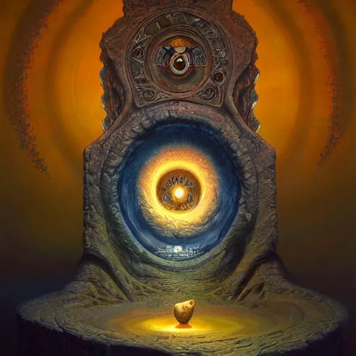 Image similar to The portal master tarot card by Tomasz Alen Kopera and Salvador Dali and moebius, impressive perspective, seen from above, masterpiece, 8k, dynamic lighting, Highly Detailed, trending on artstation