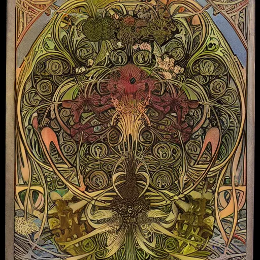 Prompt: magical botany by ernst haeckel and alphonse mucha