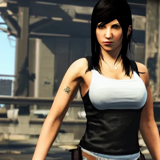 Prompt: Screenshot of Tifa Lockhart in the game GTA V, highly detailed