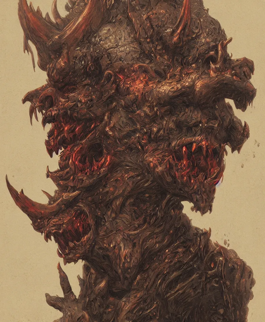 Prompt: bust portrait close up devil with skull on hand, illustrated by Simon Stålenhag and Gaston Bussiere, intricate, ultra detailed, photorealistic, trending on artstation