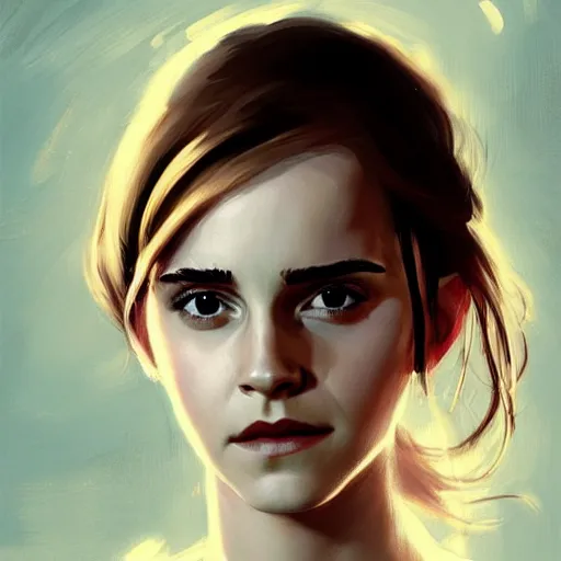 Image similar to hyperrealistic portrait of emma watson wearing a scarf, art by greg rutkowski, artstation