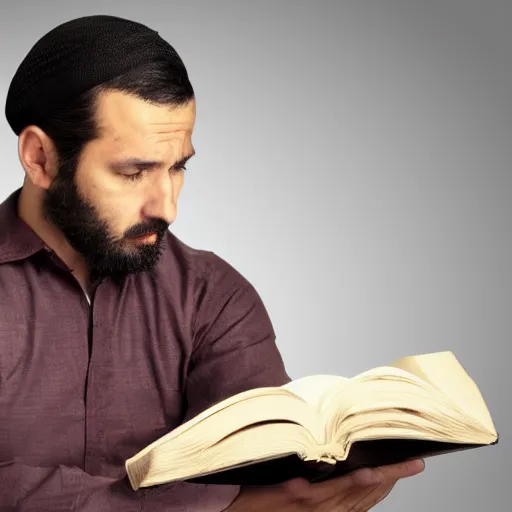 Prompt: a man not reading the quran