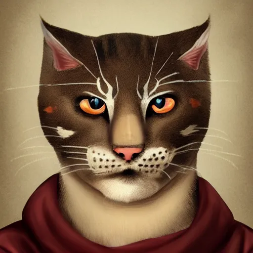 Image similar to illustration of the roman emperor augustus neko man half cat, character design, art station, epic, elegant, masterpiece of mark rise