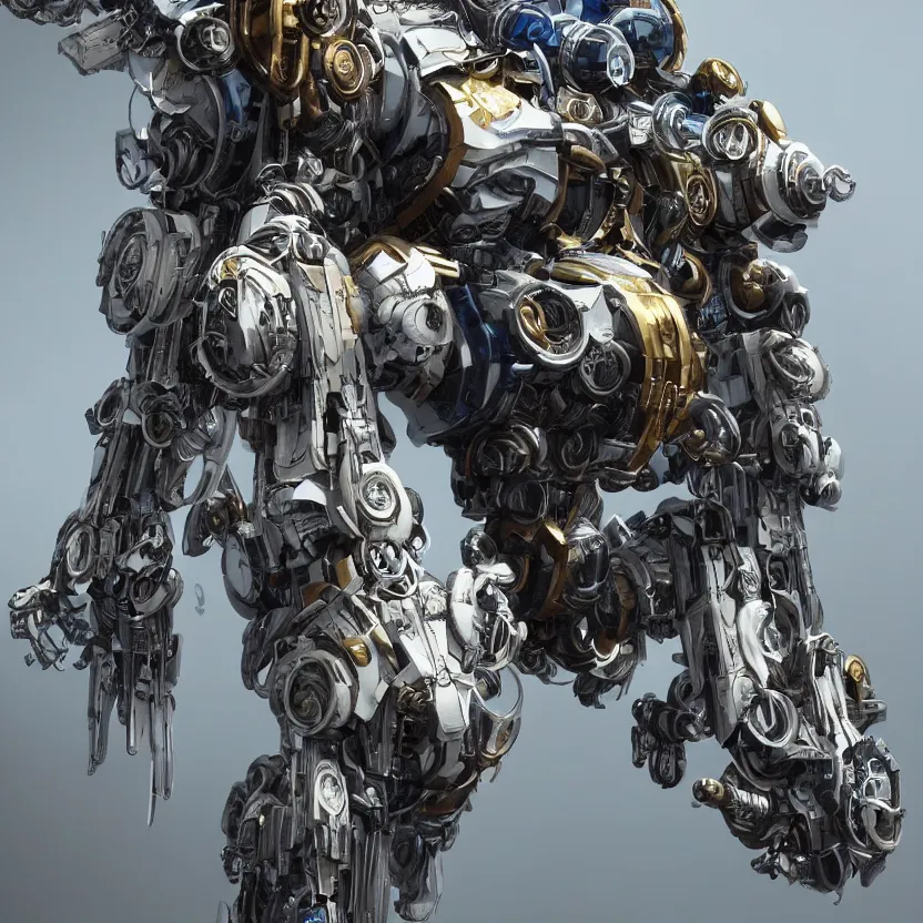 Image similar to hyper realistic mixed midea portrait of a beautiful mechanical steampunk gundam, stunning 3d render inspired art by P. Craig Russell and Barry Windsor-Smith + perfect facial symmetry + dim volumetric lighting, 8k octane beautifully detailed render, post-processing, extremely hyperdetailed, intricate futuristic mechanic parts, epic composition, grim yet sparkling atmosphere, cinematic lighting + masterpiece, trending on artstation,