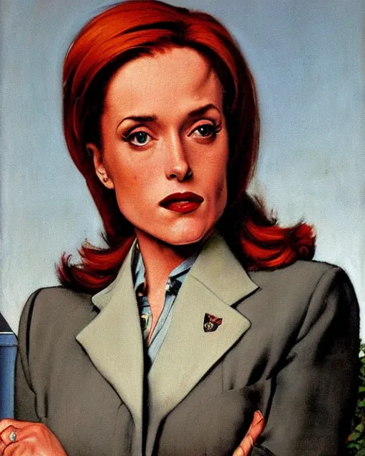 Prompt: a painting of Dana Scully by Norman Rockwell, sharp detail, saturday evening post
