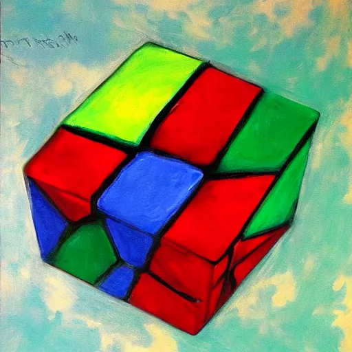 Prompt: beautiful painting of companion - cube!!!!!!!!!!!! companion - cube!!!!!!!!!, art by monet