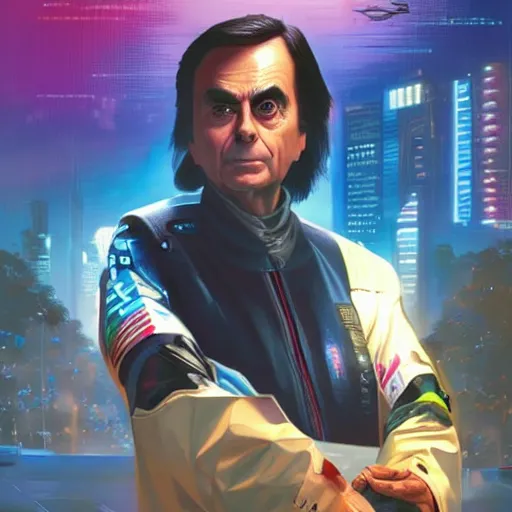 Image similar to carl sagan portrait in cyberpunk 2 0 7 7 3 8 4 0 x 2 1 6 0 simulation hypothesis