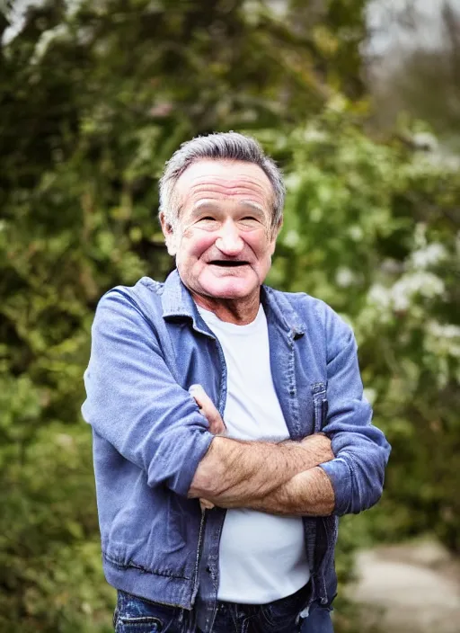 Image similar to DSLR photo portrait still of 71 year old age 71 Robin Williams at age 71!!!, 85mm f1.8