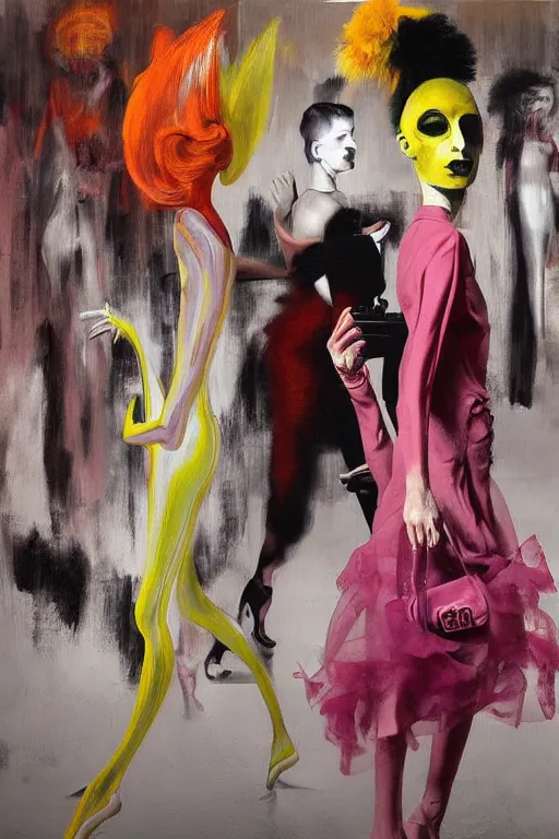 Prompt: crazy fashion catwalk, hauntingly surreal, highly detailed painting by francis bacon, edward hopper, adrian ghenie, gerhard richter, and james jean soft light 4 k,