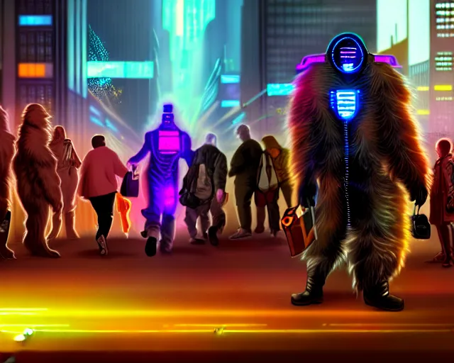 Image similar to high - resolution photograph from a cyberpunk era furry fandom convention ( midwest furfest 2 0 4 7 ), taking place after the genetic revolution and quantum singularity. photorealistic.