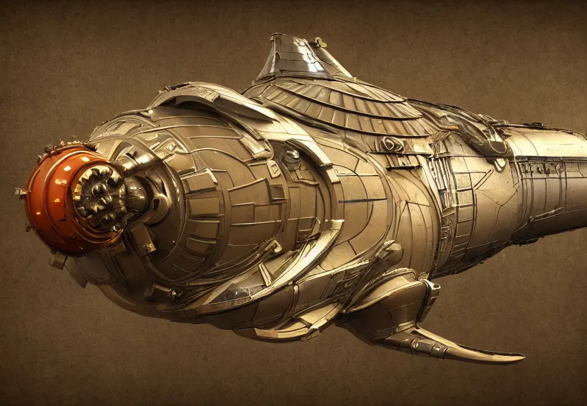 Prompt: a retro science fiction futuristic art deco steampunk rocketship, hdr, ilm