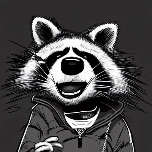 Prompt: highly detailed illustration cartoon of a hip hop raccoon, artstation 4k