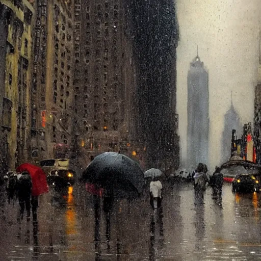 Prompt: rainy and stormy New York City, Victorian art