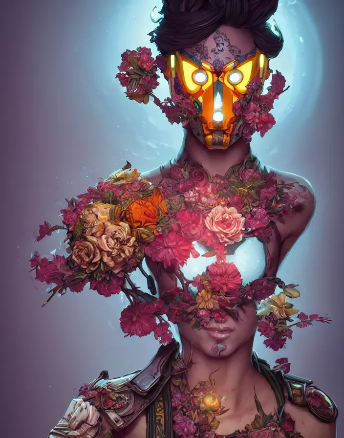 Image similar to symmetry!! portrait of floral! borderlands 3 psycho, intricate, elegant, highly detailed, digital painting, artstation, concept art, smooth, sharp focus, illustration, art by artgerm and greg rutkowski, 8 k