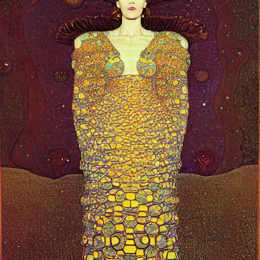 Image similar to mandelbulb portrait of a beautiful woman by moebius, klimt