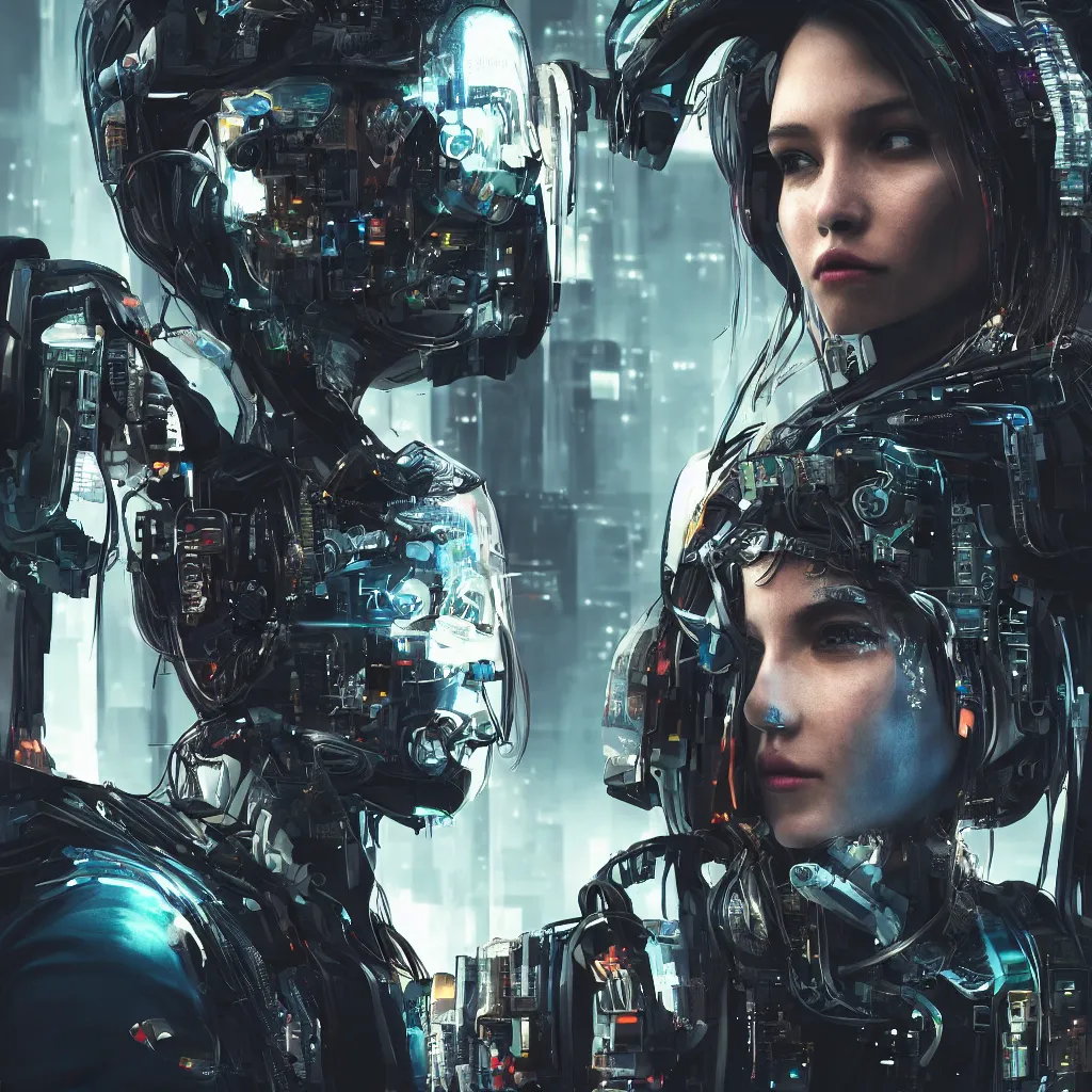 Image similar to sky - fi portrait of a cyberpunk, 8 k, 4 k, ultra detail, ultra realistic