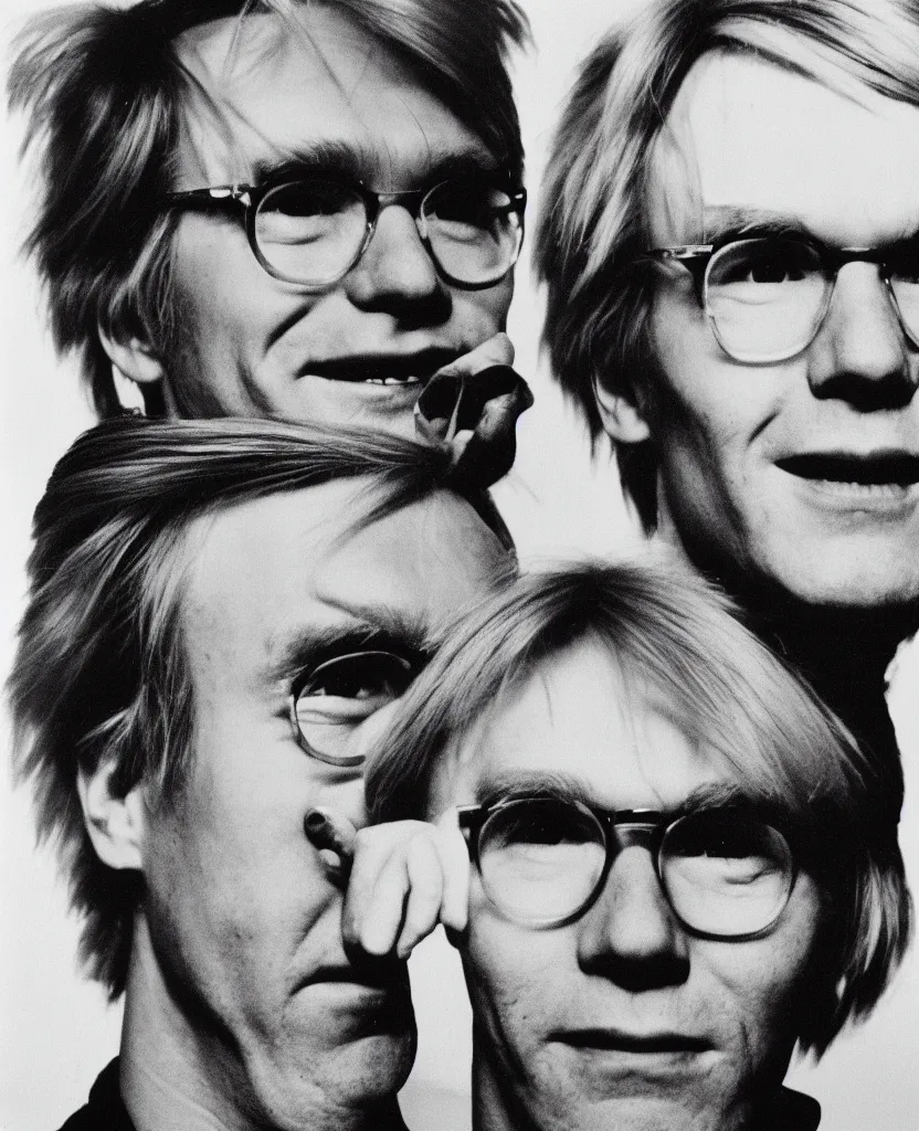 Prompt: andy warhol accidental smiling selfie