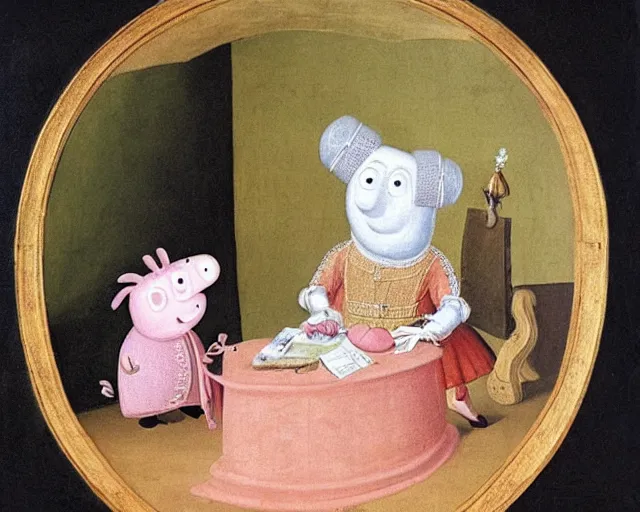 Image similar to a 1 6 0 0 s painting of peppa pig