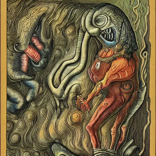 Image similar to bizarre bestiary of repressed unconscious emotional monsters and creatures