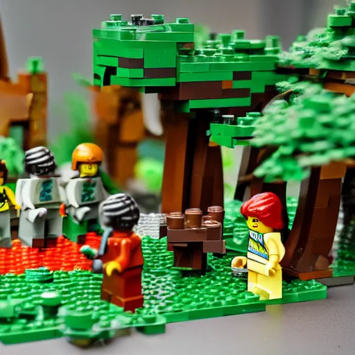 Prompt: an epic battle scene in a forest but its lego, accurate, 4 k, lego