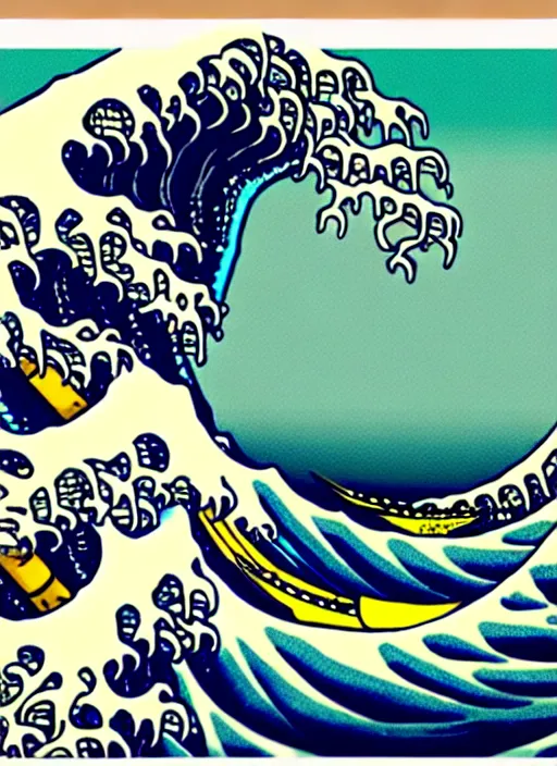 Prompt: cybernetic octopus surfing the great wave by Hokusai, 8k, full body character drawing, clean ink detailed line drawing, intricate detail, extremely detailed.