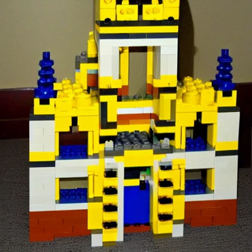 Image similar to a huge yellow castle made out of lego, 90,