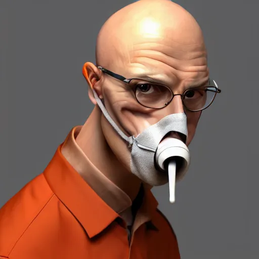 Image similar to A middle-aged Dr. Venture in real life with a hooked nose, a long gaunt face and skinny body and neck, very thin and bald, realistic, very realistic, hyperrealistic, highly detailed, very detailed, extremely detailed, detailed, digital art, oil painting, trending on artstation, headshot and bodyshot, detailed face, very detailed face, extremely detailed face, HD Quality, 8k resolution, very very detailed face, real life