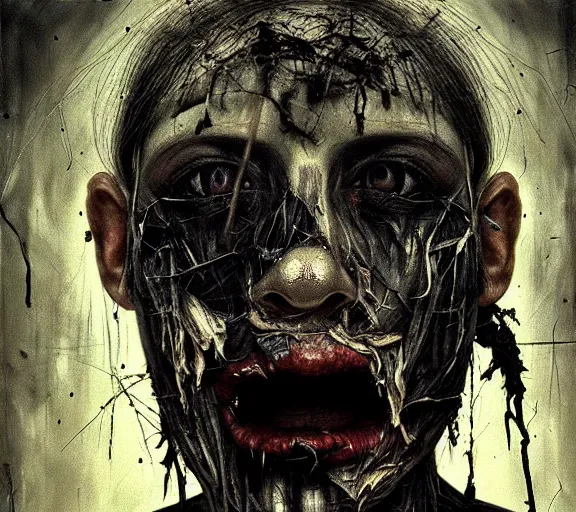 Image similar to face shredded like paper peeling scream, dark, surreal, highly detailed horror dystopian, by zdzisław beksinsk