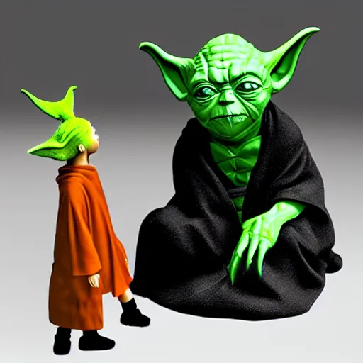 Image similar to 3 d render yoda kissing naruto uzumaki