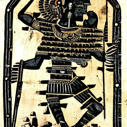 Prompt: the aztec god tezcatlipoca from the codex borgia, casting a spell into a mirror of obsidian