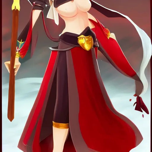 Image similar to natalie from epic battle fantasy, redhead, cartoony, priestess, red robes