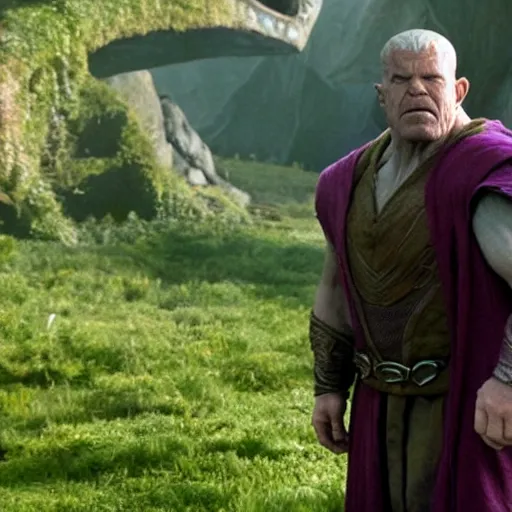 Prompt: movie still of Thanos as a hobbit in Lord of the Rings