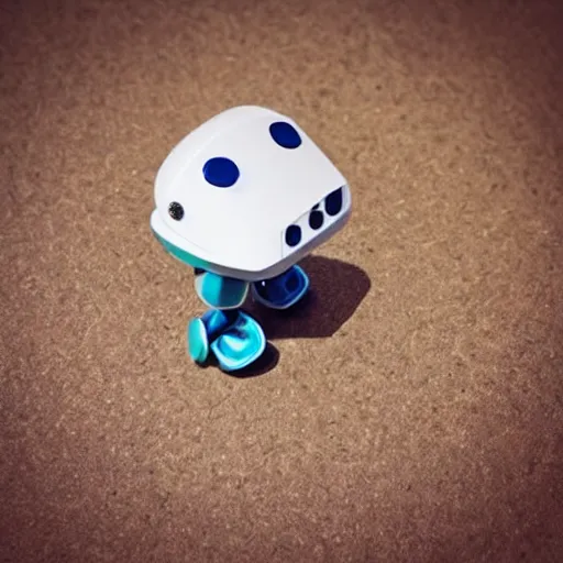 Prompt: a very cute tiny robot thinking about writing a love letter to her friend