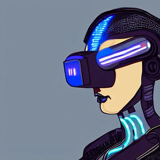 Image similar to cyberpunk bot wearing vr headset, sci - fi, portrait, illustration