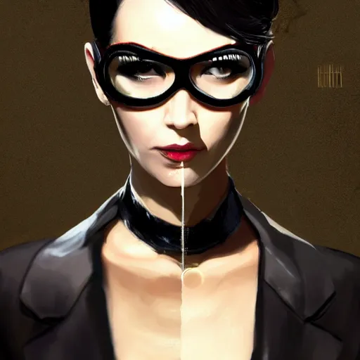 Image similar to Goro Majima as slim girl, gold suit jacket in snake print, black leather gloves, short black hair, black eye patch, elegant, 2d, ultra highly detailed, digital painting, smooth, sharp focus, artstation, art by Ilya Kuvshinov