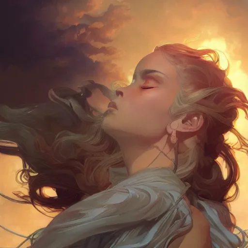 Image similar to soul reaching heaven , dramatic light, highly detailed, digital painting, artstation, concept art, sharp focus, illustration, art by artgerm and greg rutkowski and alphonse mucha