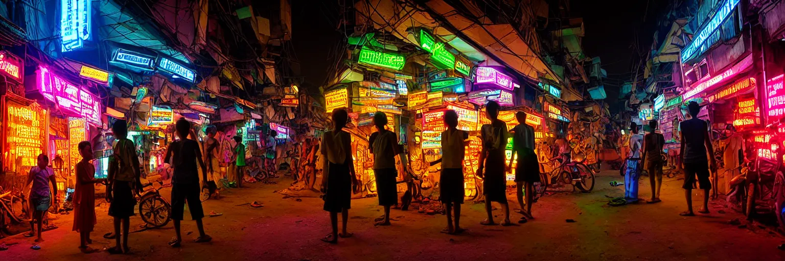 Image similar to Cyberpunk Residents, futuristic Phnom-Penh Cambodia, neon dark lighting