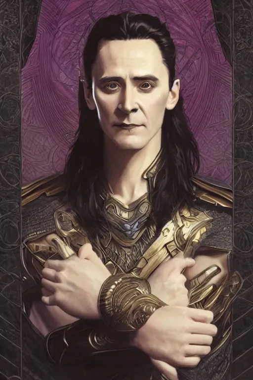 Prompt: portrait of Loki as a young boy, medium black hair, Nordic crown, black suit, fantasy, intricate, elegant, realistic, highly detailed, digital painting, artstation, concept art, smooth, sharp focus, illustration, art by artgerm and greg rutkowski and alphonse mucha