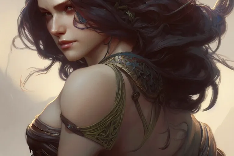 Prompt: Rogue, closeup, D&D, fantasy, intricate, elegant, highly detailed, digital painting, artstation, concept art, matte, sharp focus, illustration, art by Artgerm and Greg Rutkowski and Alphonse Mucha