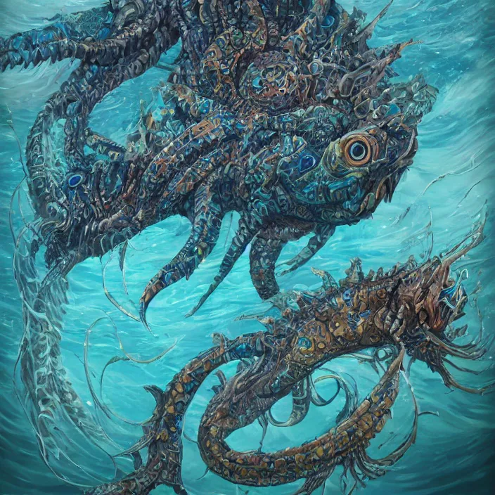 Prompt: underwater sea leviathan full body, d & d style, trending on artstation, intricate, highly detailed, vivid painting, colorful, art by yugin maffioli
