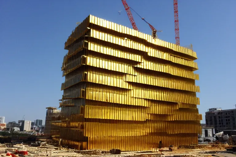 Image similar to a building, under construction, made of gold